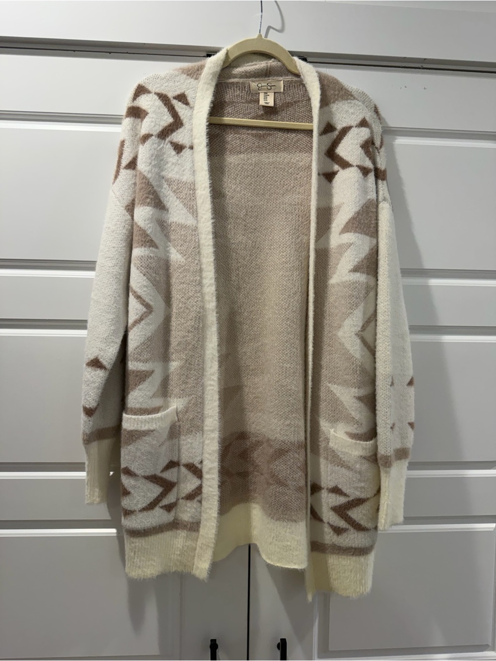 Jessica Simpson Cream & Tan Open-Front Aztec Cardigan Sweater